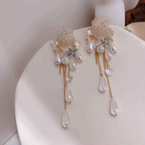 Crystal tassel ear jewelry Korean long temperament 2021 new fashion trendy French ear jewelry for women