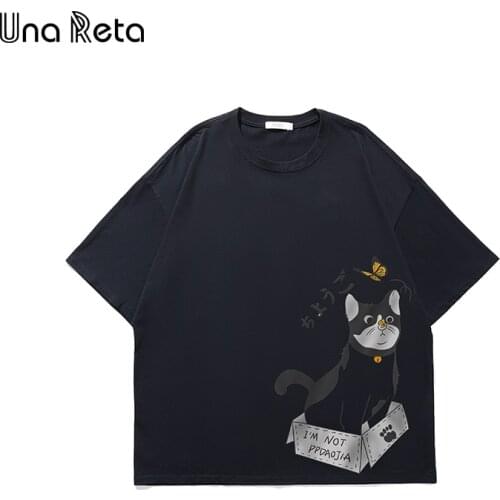 Una Reta Summer T-shirt Men 2021 New Casual Solid Cotton Short Sleeve Tops Men Plus Size Clothing Cute Cat Print Couple T-shirt
