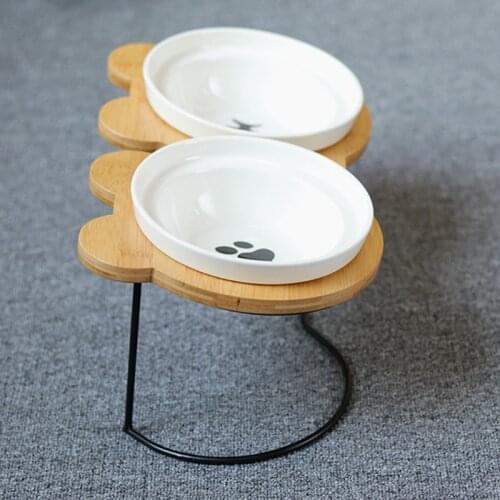 High-end Pets Bowl Bamboo Shelf Ceramic Feeding and Drinking Bowls for Dogs and Cats Cute Dog Bowl Pet Feeder Pet Products