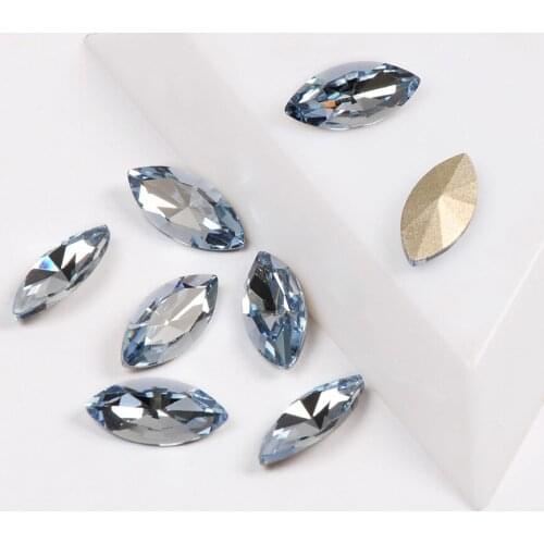 YANRUO 4200 Best Quality Crystal Glitter Navette Lt. Sapphire Pointback Strass Rhinestone 3D Glass For Nail Art Decorations Gems