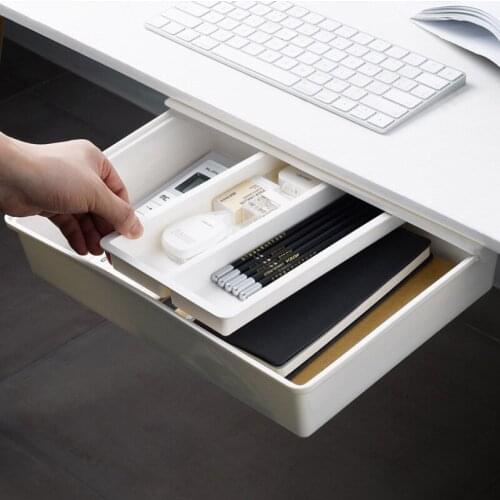 Hidden Desk Bottom Storage Box Office Table Bottom Organizer Sundries Stationery Holder Creative Drawer Under Table with Cover