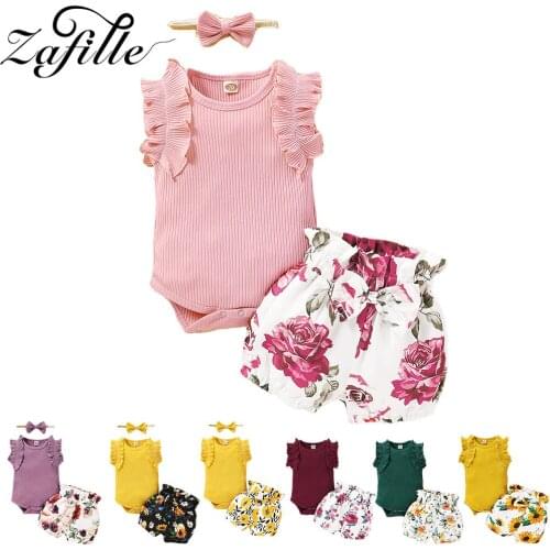 ZAFILLE Floral Printed Baby Girl Clothes Set Sleeveless Cotton 3pcs Suits For Baby Clothes Summer Toddler Girl Clothing Set