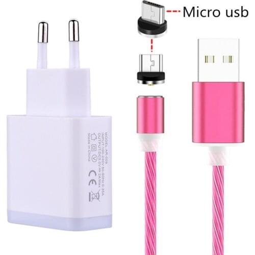 For Samsung A6 A7 A5 A3 2016 J7 Xiaomi Redmi 7 Huawei honor 8A Mobile phone charger LED luminous Magnetic Micro USB Charge Cable