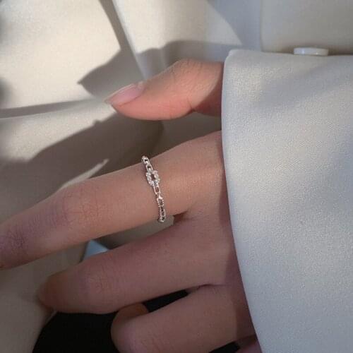 Zircon Geometry Women Rings Hollow Chain Opening Adjustable Korean Fashion Shiny Concise Career Female Anniversary Party Jewelry