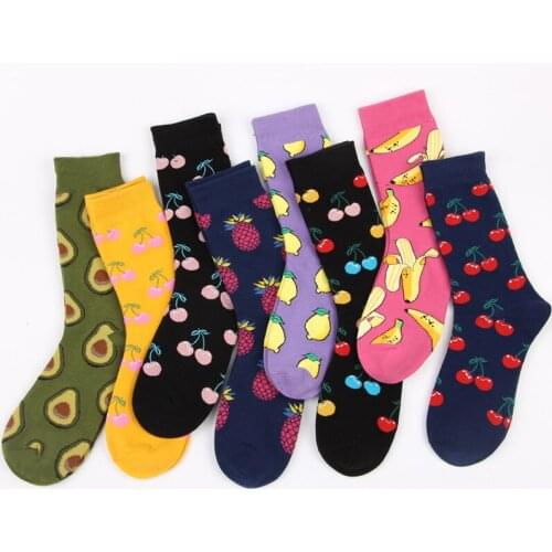 Women Socks Funny Cute Cartoon Fruits Food Short Happy Japanese Harajuku skateboard Socks Long Socks High Socks Spring Autumn