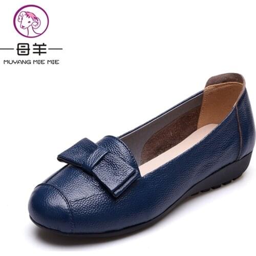 Women Flats Genuine Leather Flat Shoes Woman Casual Work Mother Shoes Plus Size(34-43) 2019 Fashion Women Shoes