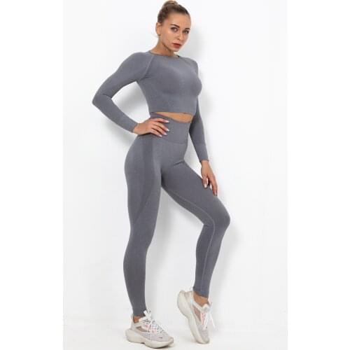 2 PCS Yoga Suit Sets Women Long sleeve t shirt Seamless Leggings Gym Clothes Fitness Training Clothing Running Sports Tracksuit