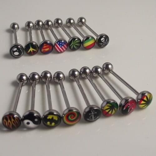 10pcs/lot Mix free shipping skull leaf design logo tongue barbell logo rings tongue ring body jewelry piercing jewellery
