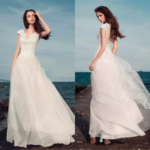 Custom Made V-neck Lace 2 In 1 Wedding Dresses Short Tulle Bride Dress With Detachable Skirt robe de mariee