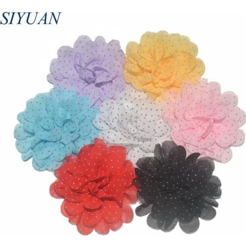 20pcs/lot 2.8'' Polka Dot Fabric Chiffon Flower Beautiful Headwear Floral with Alligator Clip Hair Accessories 16 Color TH276
