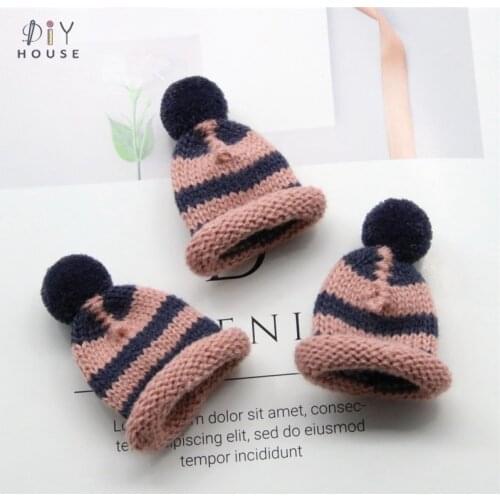 5Pcs Knitting Pompons Stripe Mini Hats DIY Craft Kids Hair Headwear Material Toys Jewelry Accessories Ornaments Cute Small Caps