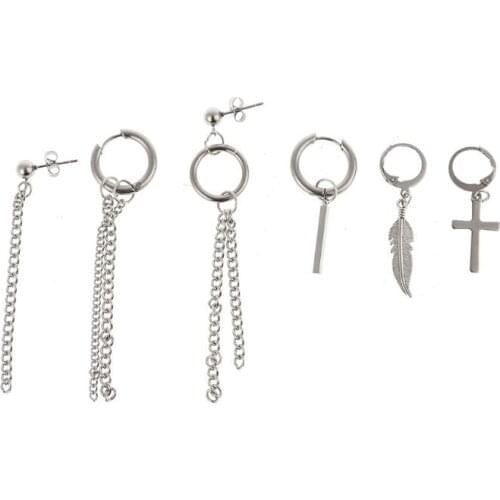6 Pcs/set Cool Boys Girls Long Earrings Fashion Simple Trend Hip Hop Stainless Steel Earring Set