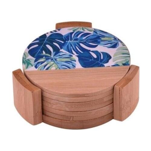 Bamboo Wood Botanica Tilla - 6-Piece Coaster I Bamboo Wooden Glass Bottom