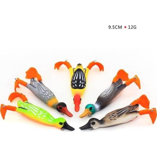 Bionic Topwater Duck 95mm/12g Freshwater Fishing Lure Soft Lure Duck Rotate Flippers High Quality Silicone Fishing Bait