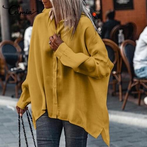 Top Fashion Celmia Women Shirts Lapel Long Sleeve Elegant Office Blouses Autumn Casual Loose Solid Work Blusas Mujer 7