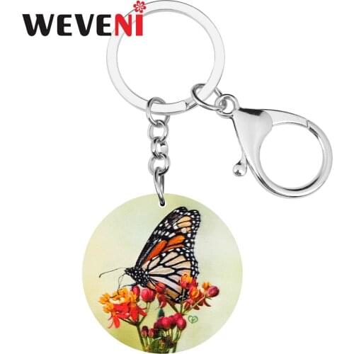 WEVENI Acrylic Lovely Butterfly Keychains Keyring Insect Animal Key Chain Jewelry For Women Girls Kids Trendy Gift Car Accessory
