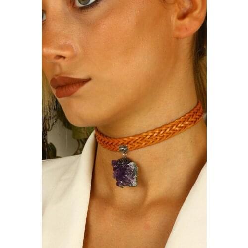 Dr Stone natural Stone womens Amethyst choker Necklace silver plated XZ121A 372868552