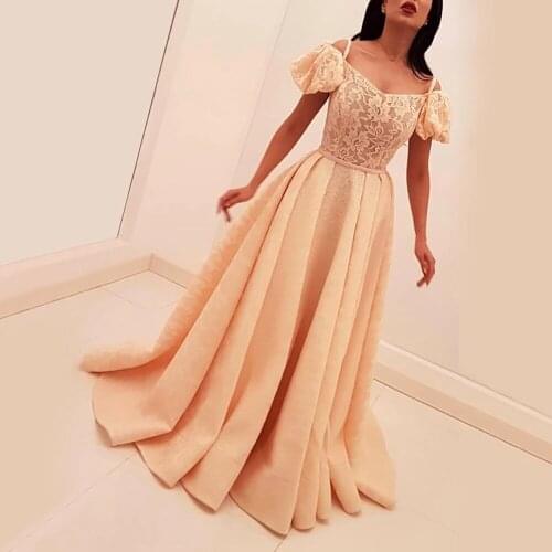 Elegant Muslim Evening Dresses A-line Off The Shoulder Lace Long Dubai Saudi Arabic Long Formal Evening Gown