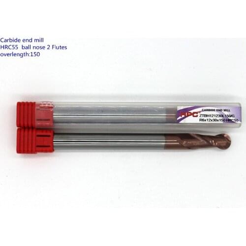 R6*12*150 of 2 flutes ball nose HRC55 mill cutter carbide end mill tungsten knife CNC tool