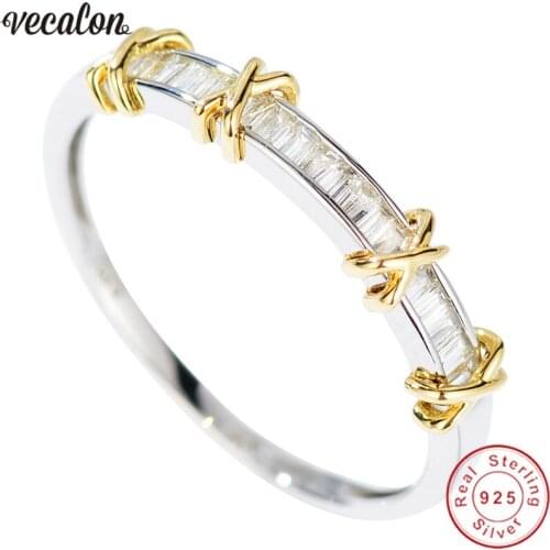 Vecalon Charm Real Soild 925 Sterling Silver Promise ring cross Engagement wedding Band rings for women men Finger jewelry