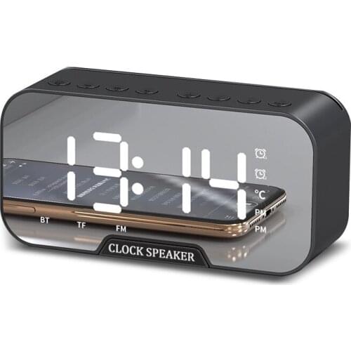 Fashion Mirror Speaker Bluetooth Wireless Alarm Clock Outdoor Loudspeaker Portable Stereo HiFi FM Radio Home Bedside Subwoofer