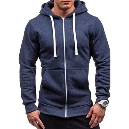 Plus Size Men Hoodies Long Sleeve Zip Man Drawstring Pocket Hooded Sweatshirt Autumn Winter Slim Coat Male Jacket Tracksuit