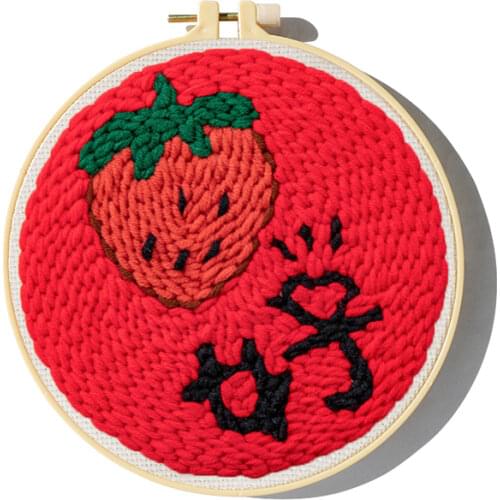 Strawberry Punch Needle Embroidery Kit for Beginners Easy Embroidery DIY Needlework Wool Work Home Decor Custom Embroidery