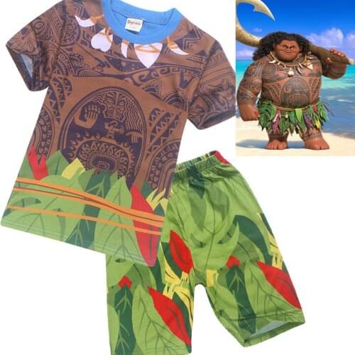 New Summer Baby Girls Clothes Sets Moana Maui Costume Kid Boys Vaiana Clothes Set Children Sports Suits 2 Pcs Top Tees + Pants