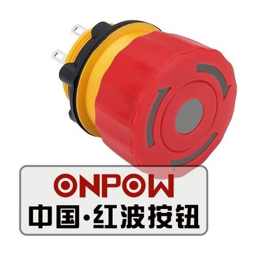ONPOW 22mm 1NO1NC Push-lock Turn Reset Latching Self Lock Switch Red LED Emergency Stop Button (LAS1-A22Y-TSB/LED) CE,RoHS