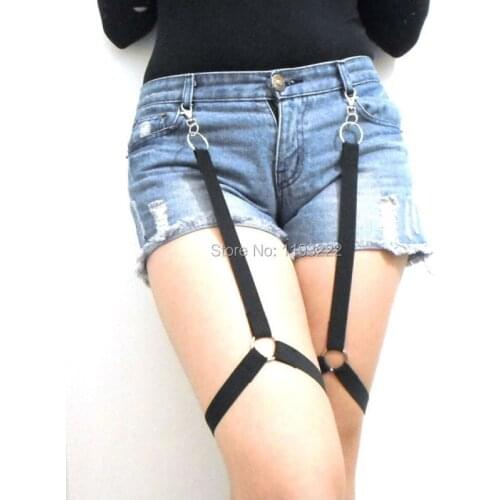 Punk Killer Dark Gothic Handmade Nylon Elastic Thigh Loop Harness Leg GARTER BELT for Shorts Jeans Stockings