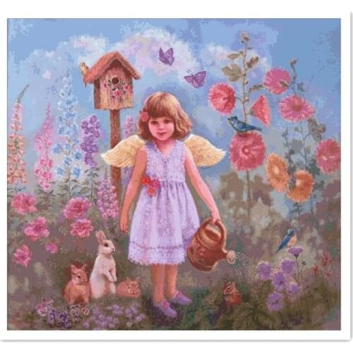 Gardening Angel cross stitch package girl 18ct 14ct 11ct cloth cotton thread embroidery DIY handmade needlework