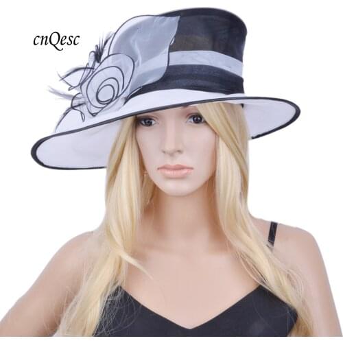 White black organza hat formal dress hat for Church Kentucky derby