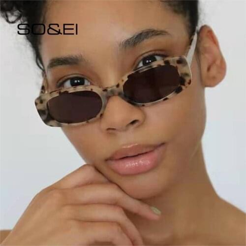 SO&EI Ins Popular Fashion Candy Color Sunglasses Women Retro Small Rectangle Shades UV400 Men Jelly Tea Square Sun Glasses