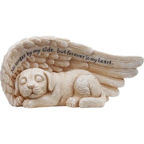 Angel Wing Sleeping Dog Statue With Lettering 3D Animal Model Sculpture Cute Puppy Desktop Decoration Mother Day Fathers Day