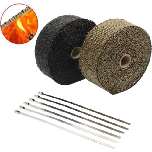 2.5cm*5M Motorcycle Exhaust Heat Shield Thermal Exhaust Tape Heat Wrap Fiberglass With Stainless Ties For Motocross Karting ATV