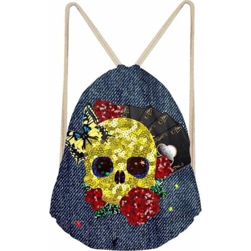 Noisydesigns Drawstring Bags twinkle Skull cool Portable Backpacks Casual String Shoes Pocket Travel Accessories