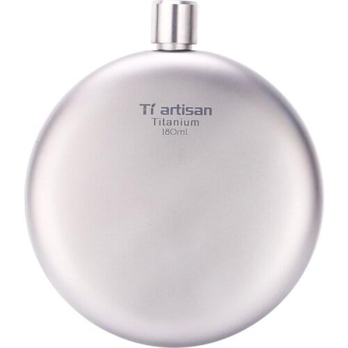 Titanium craftsman outdoor pure titanium metal flat round wine pot portable wine bottle