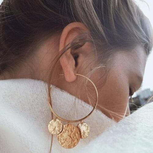 Tocona New Vintage Coin Round Gold Silver Color Drop Earrings for Women Girl Geometry Pendant Party Wedding Jewelry Gift 3537