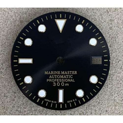 29mm Green Luminous Single Lens Watch Dial with Gold Logo for NH35/36 Movement