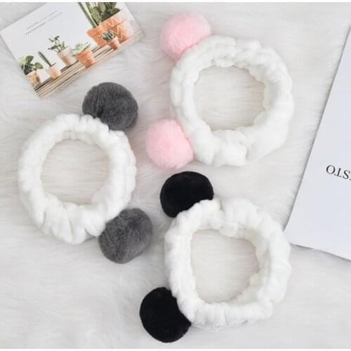 Cute Panda Ear Soft Carol Fleece Women Headband Makeup Shower Head Wrap Hair Band for Washing Face Shower Spa