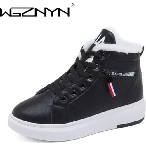 2020 Winter Boots Women Ankle Boots Warm PU Plush Winter Woman Shoes Sneakers Flats Lace Up Ladies Shoes Women Short Snow Boots