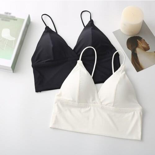 Women Camisoles Ice Silk Beautiful Back Underwear Summer Thin Strap Wrapped Chest Tube Top Female Seamless Pad Camisoles 2021
