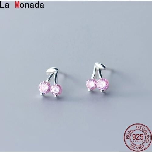 La Monada Pink Cherry Minimalist Sterling Silver Stud Earrings Women Fine In 925 Silver Jewelry Woman Earrings Stud Silver 925