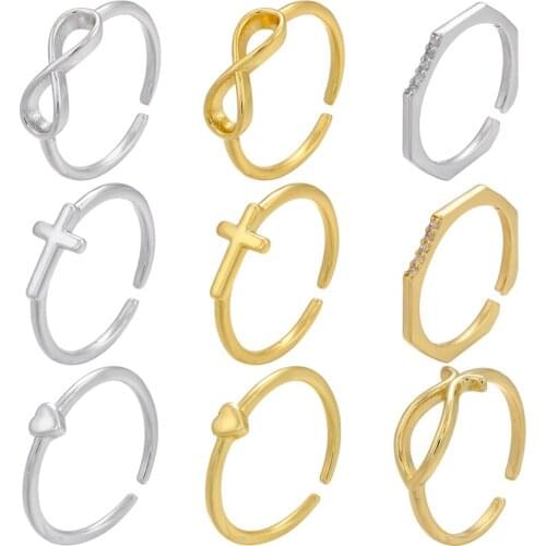 ZHUKOU gold silver color Cross/heart rings for women super thin crystal opening rings girl party Fashion jewelry wholesale VJ225