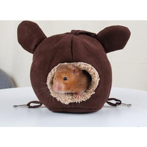 1pc Coffee Warm Cartoon Soft Plush Small Animal Rabbit Hanging Cage Hamster Cage Bed Sugar Glider House Hedgehog Nest Toy