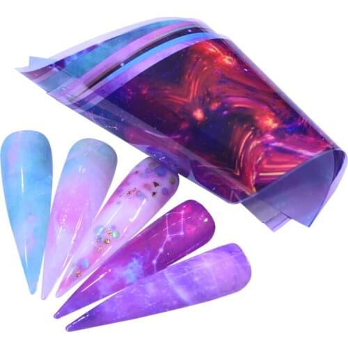 10PCS Nail Foil Sticker Set Holographic Starry Sky Adhesive Wraps Transfer Paper Marble Shining Nail Art Decal Gel Slider