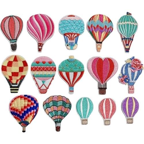 100pcs/lot Embroidery Patch Hot Air Balloon Flower Basket Clothing Decoration Backpack Sewing Accessories Diy Iron Heat Applique
