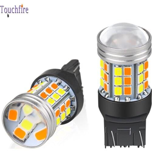 100PCS T20 7443 WY21W Canbus Bulb1156 P21W LED BAY15D LED 2 Color Lamps for Auto turn signal lights Daytime Running Light DC12V