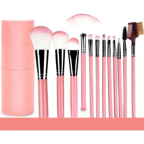 12Pcs/Sets Makeup Brushes Tool Eye Shadow Foundation Eyebrow Lip Brush cosmetics Leather Cup Holder Case Kit