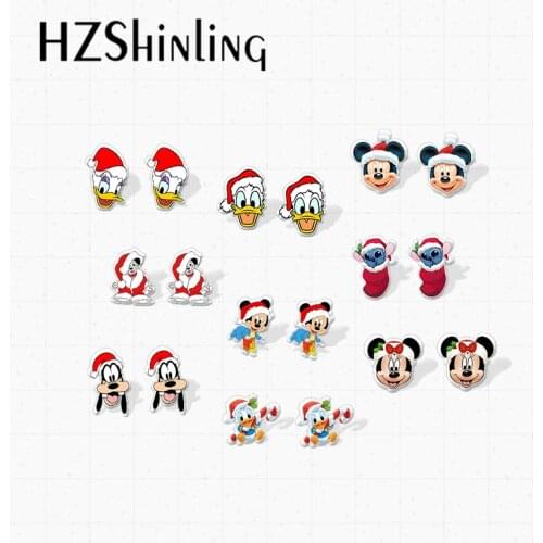 2021 New Christmas Kawaii Mickey Mouse Donald Duck Animals Epoxy Acrylic Earrings Stud Earrings Gifts for Kids